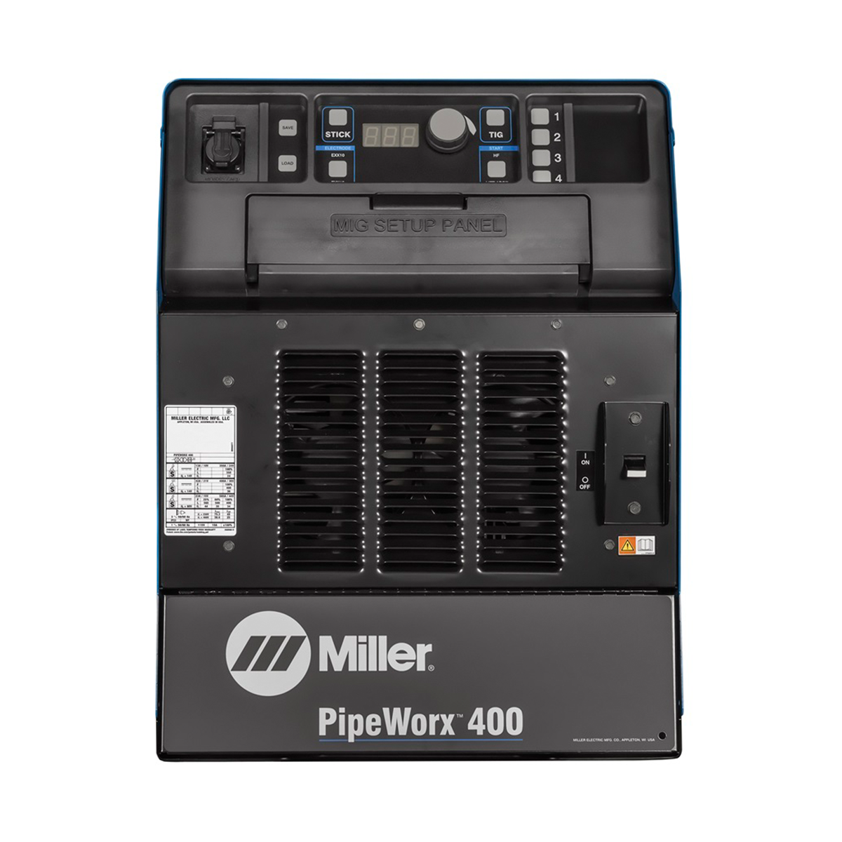 Front of Miller PipeWorx 400 welding system.