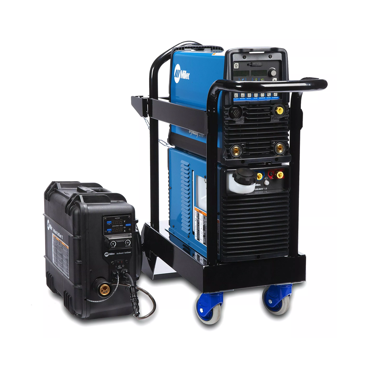 Miller Dynasty 280 DX Multiprocess welder with ArcReach SuitCase 12 Wire Feeder and a  COOLMATE 1.3.