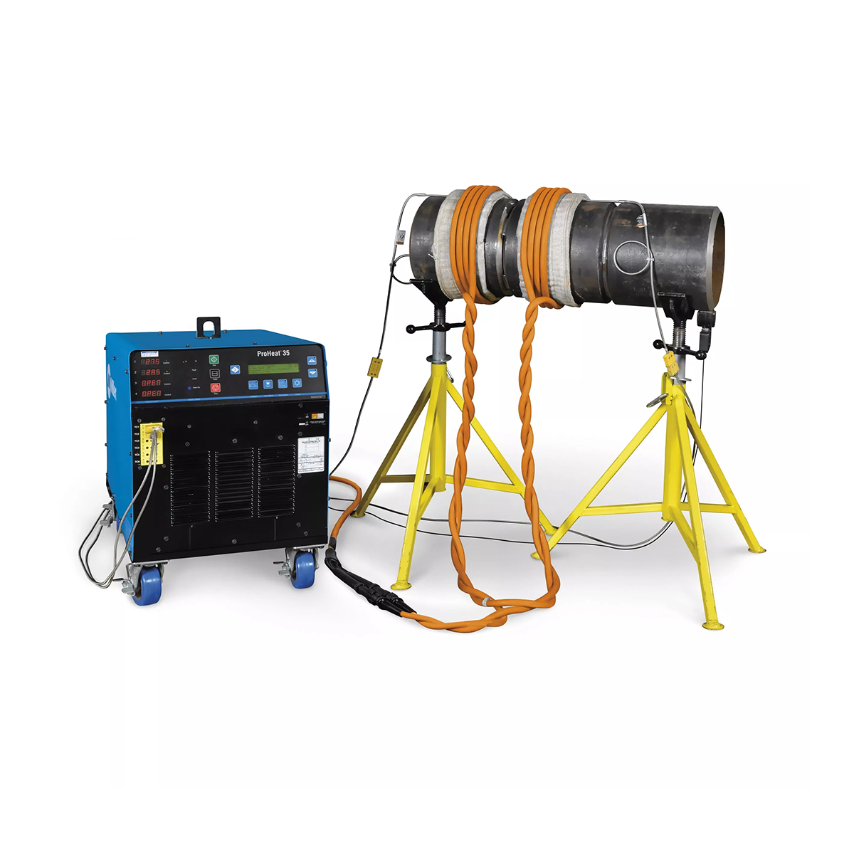 Miller Proheat35 Induction Air-Cooled System being used on a pipe.