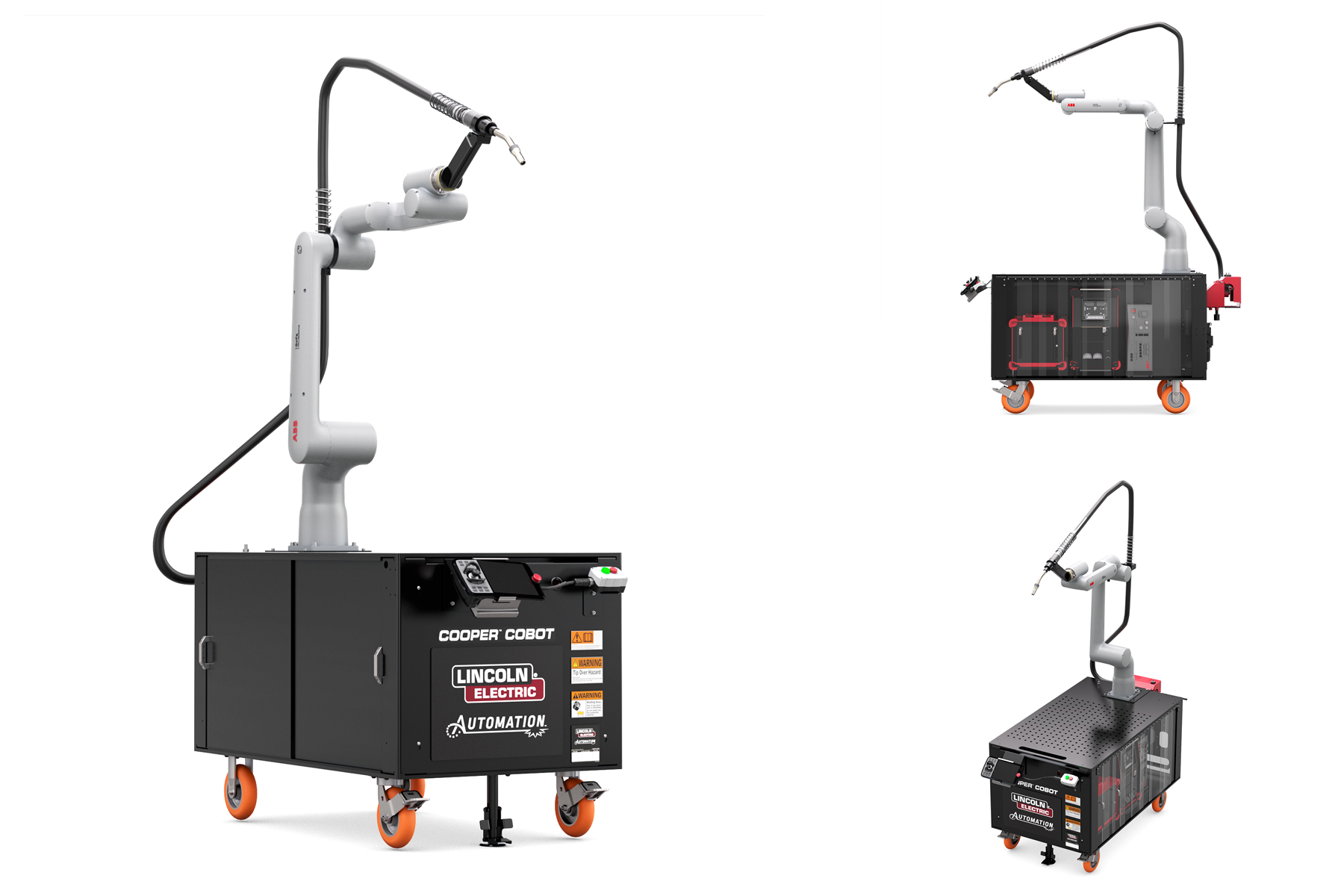 Series of images of the Lincoln Electric Cooper Cobot from various angles