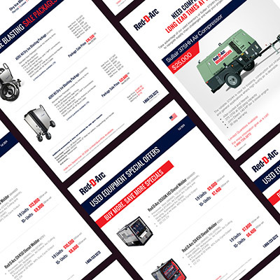 A collage of flyers promoting used equipment sales