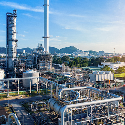 Aerial shot of industrial oil refinery