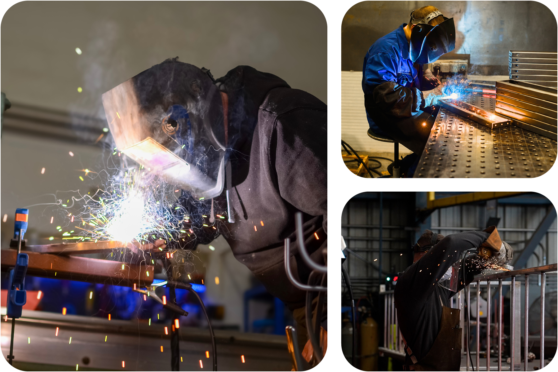 Collage of welding related images in the mechanical contracting industry