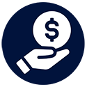 Icon of hand holding a coin representing money and budgeting