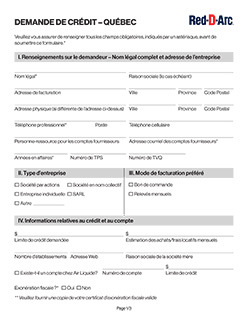 Credit application for Quebec