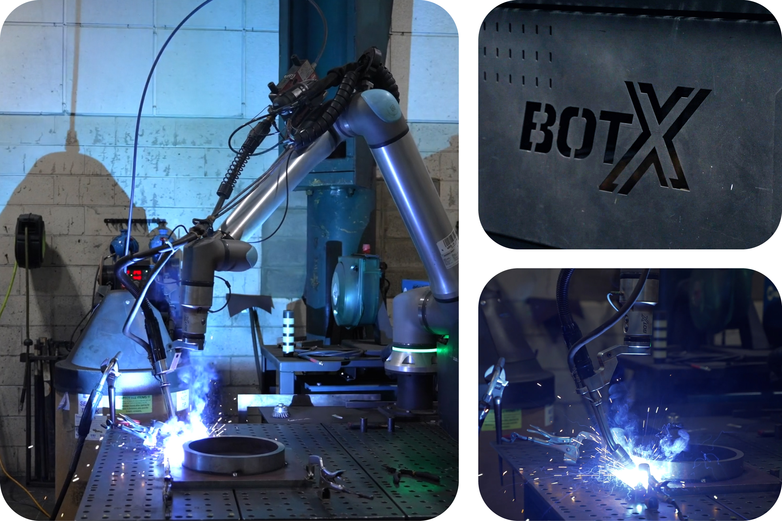 Collage of BotX cobot welding system in action