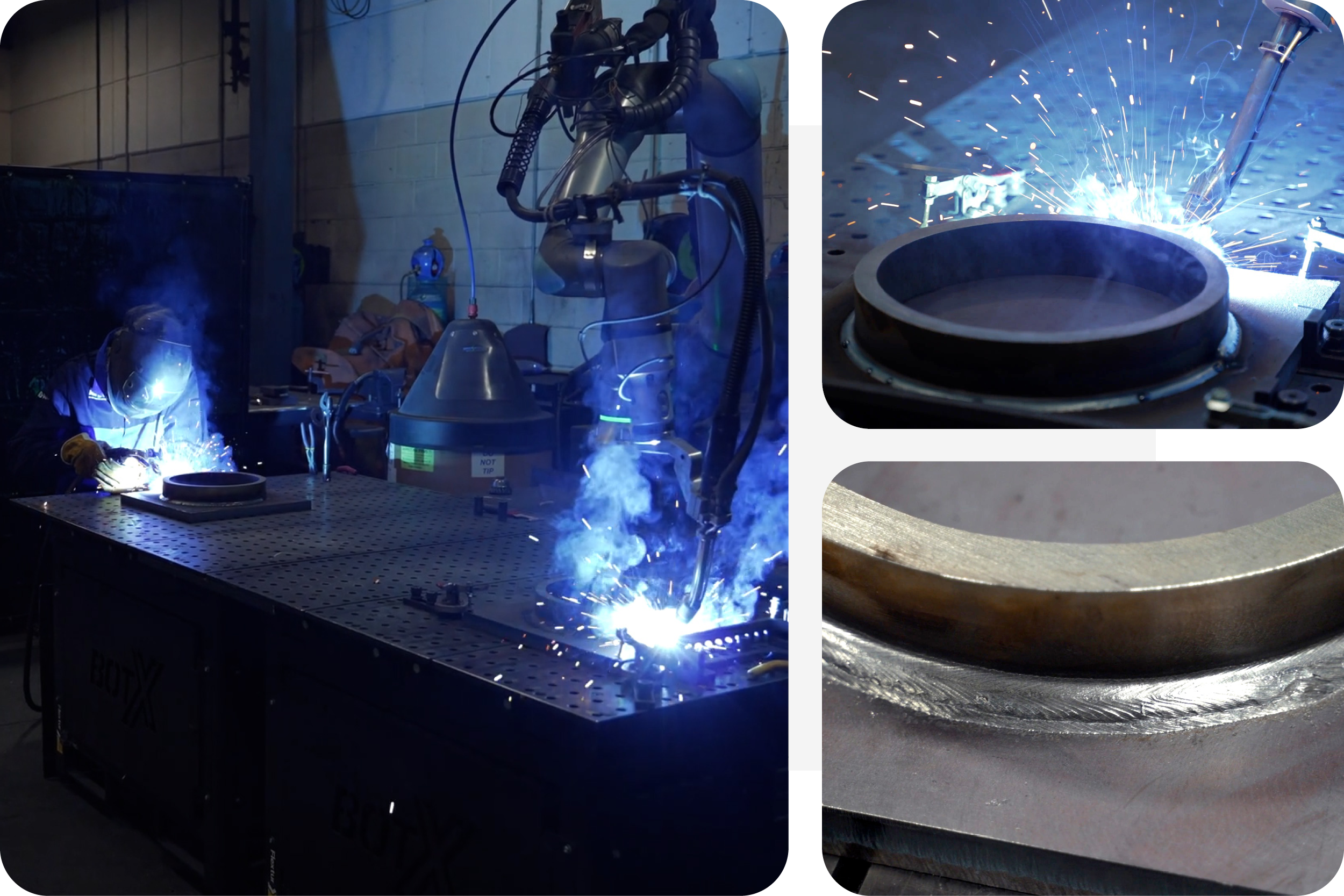 Welder welding along with BotX collaborative robot