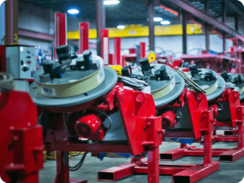 a neatly aligned row of welding positioners