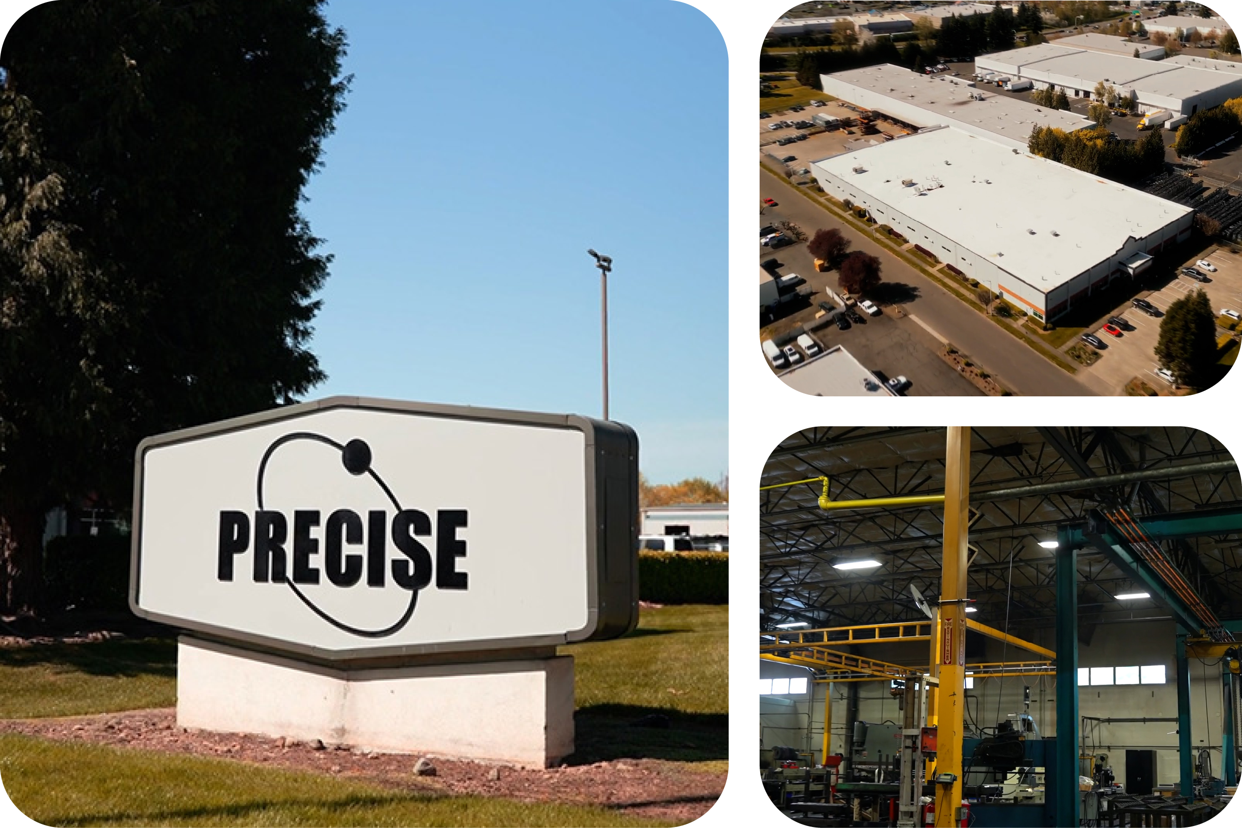 Collage of business sign, business building and warehouse floor