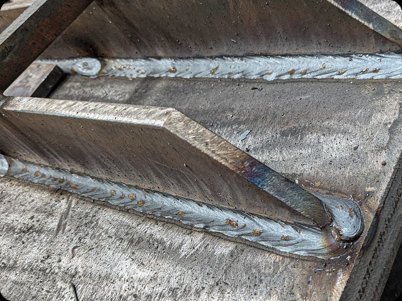 multipe weld seams on a piece of metal