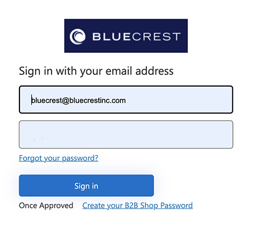 Step 2 to creating a new password for existing user ID on  ShopBlueCrest