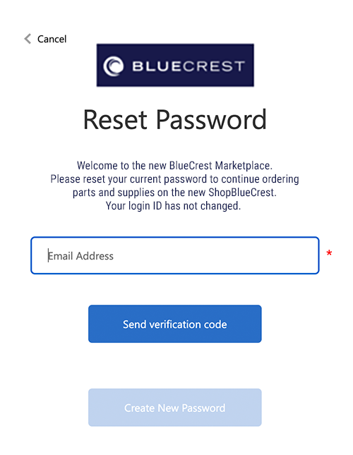 Step 3 to creating a password for existing user ID on ShopBlueCrest