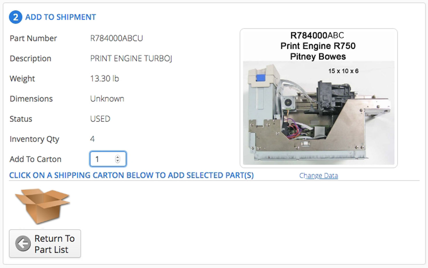 Add to returned parts shipment
