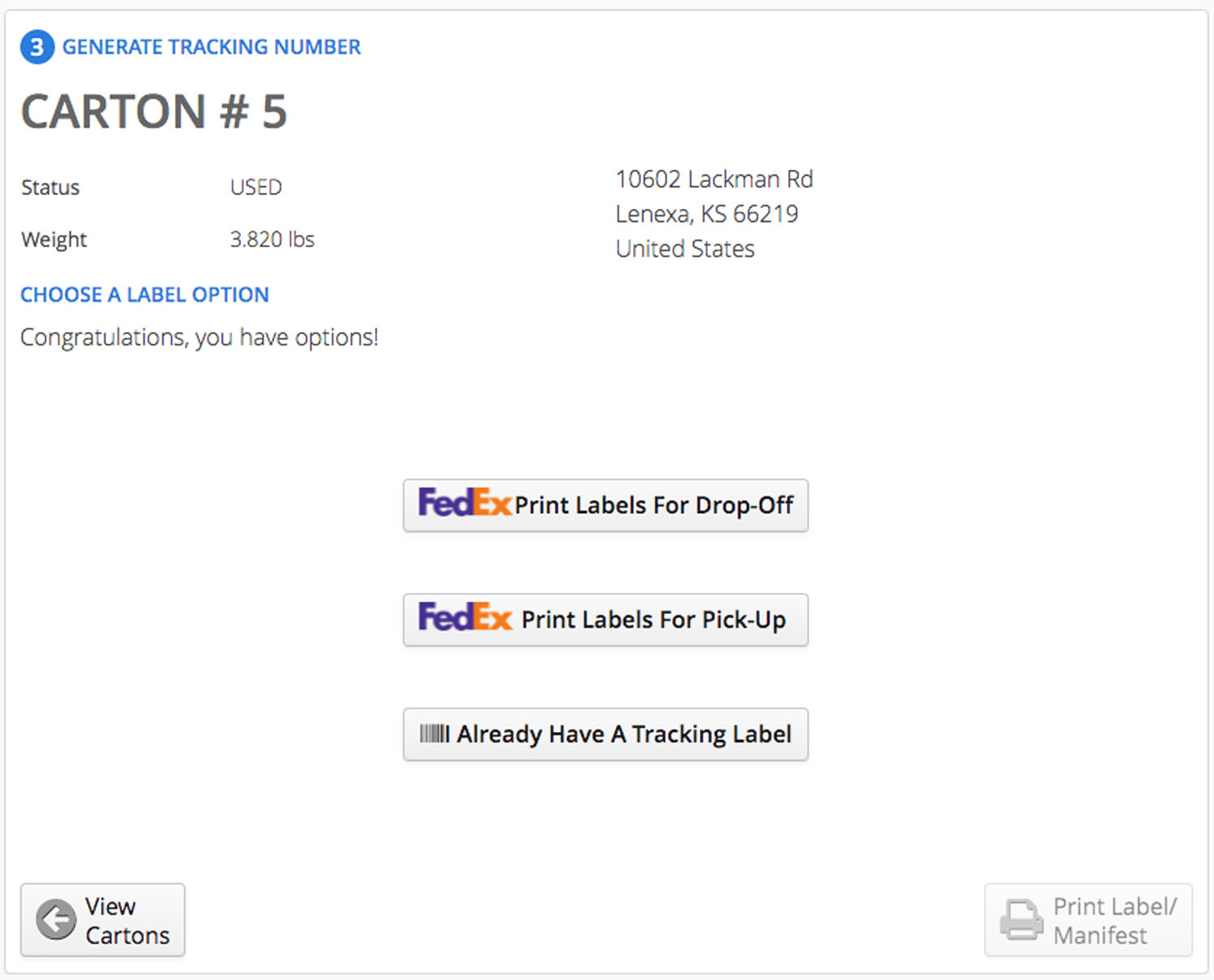 Print a tracking and shipping label for ShopBlueCrest returns