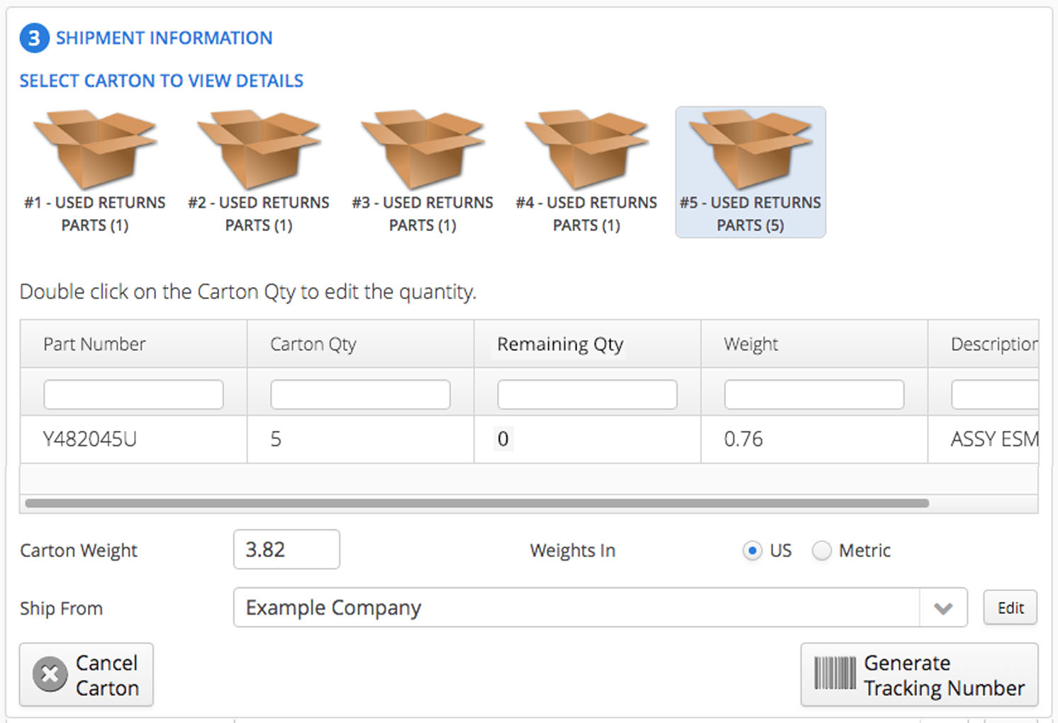 Shipping information for returned items