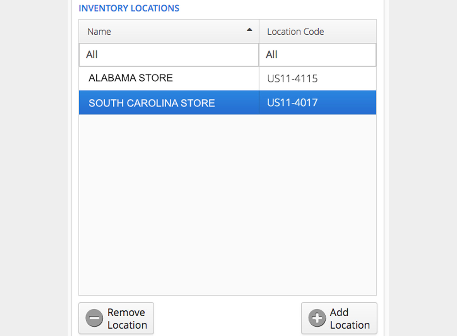 Inventory locations associated with your SHOPBlueCrest business account