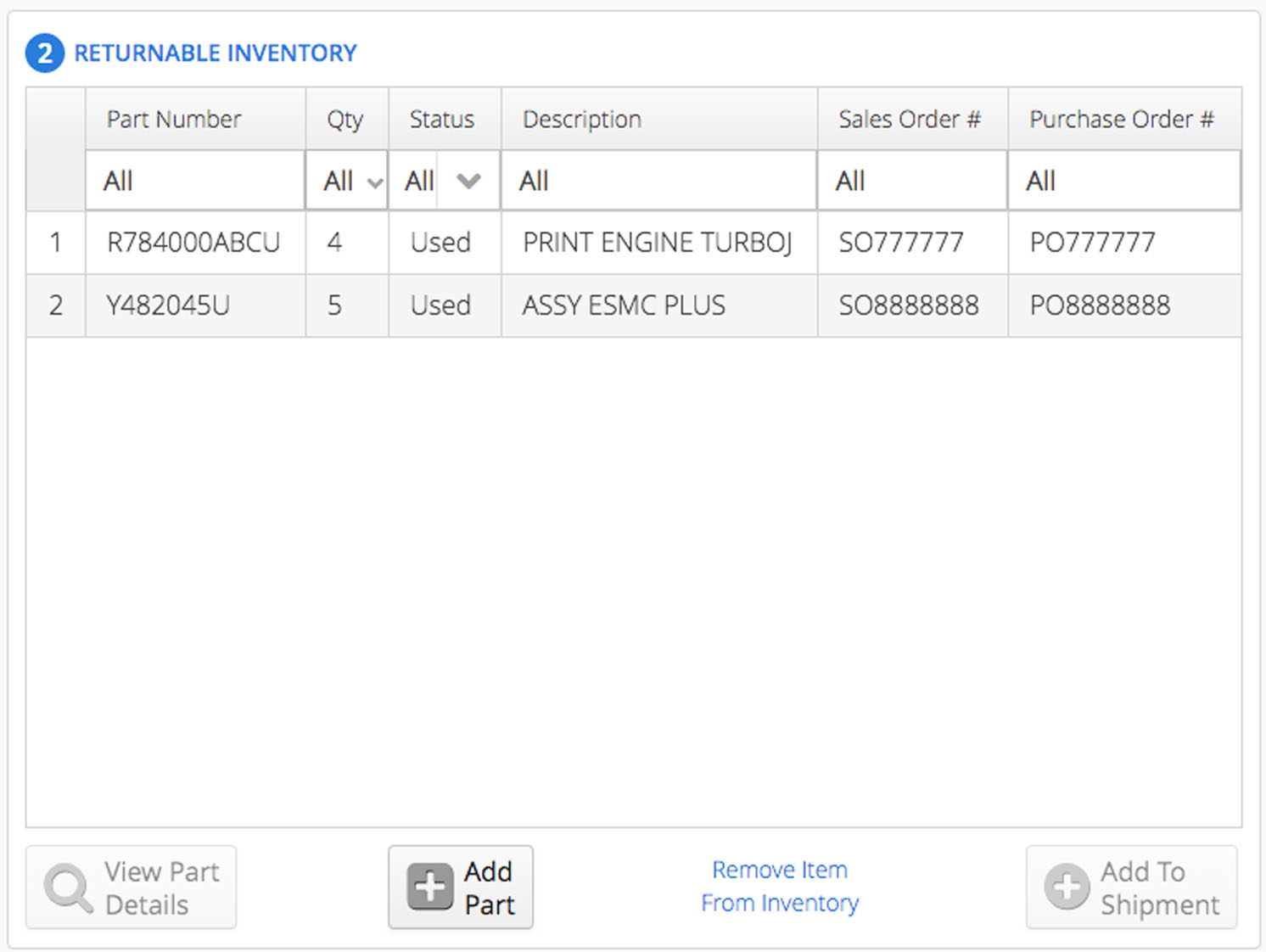 Parts available to return on SHOPBlueCrest