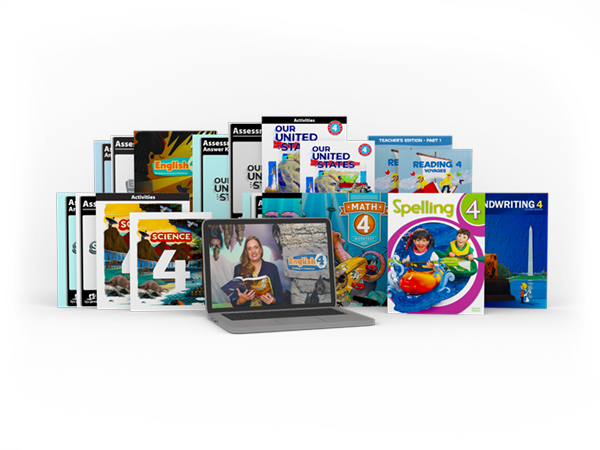 Grade kit for grade 4 materials including math, spelling, and handwriting.
