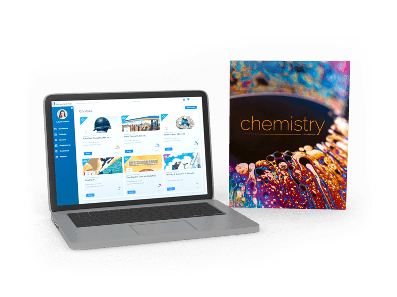 Chemistry textbook and homeschool hub on laptop