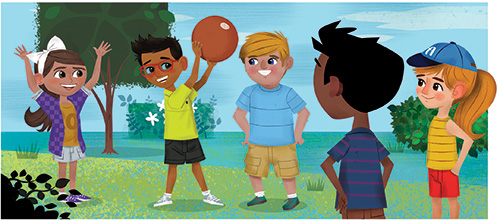 diverse children playing ball