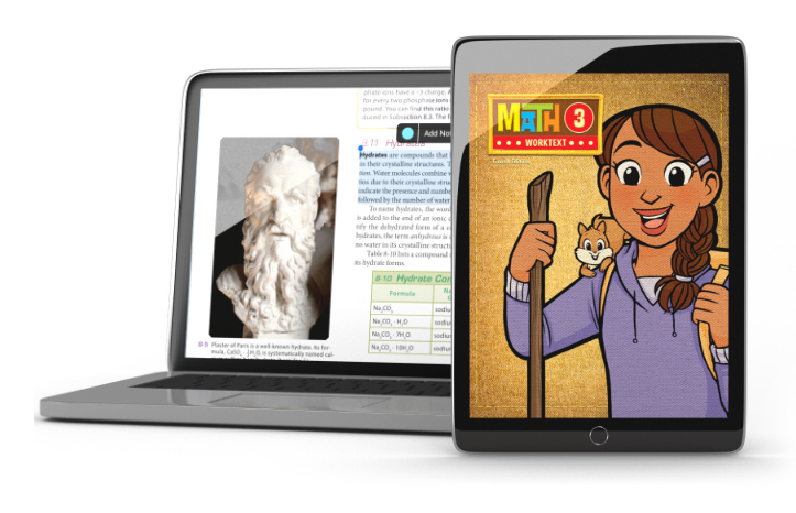 Online courses displayed on a laptop and tablet screen