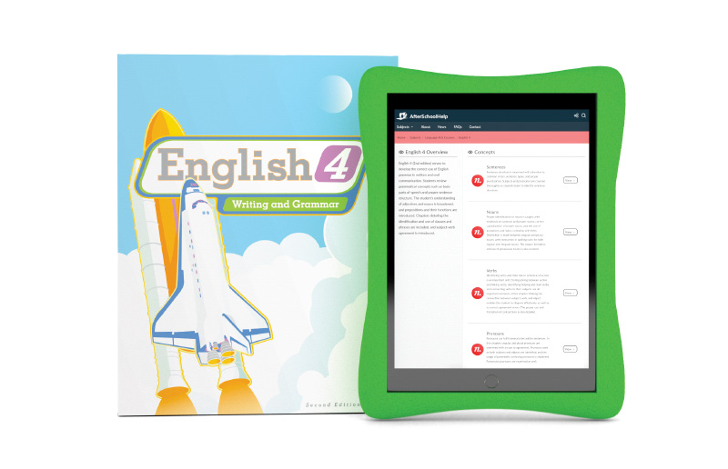 English 4 textbook cover and AfterSchoolHelp screenshot