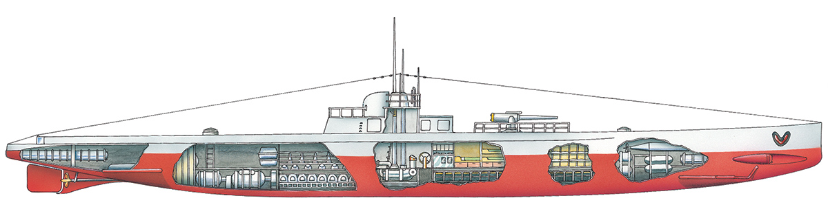 a cutaway image showing the layout of a submarine