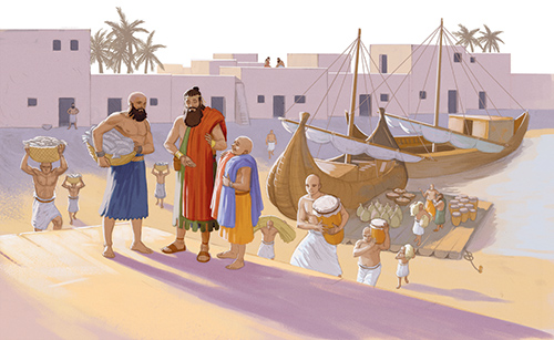 ancient merchants unloading a ship
