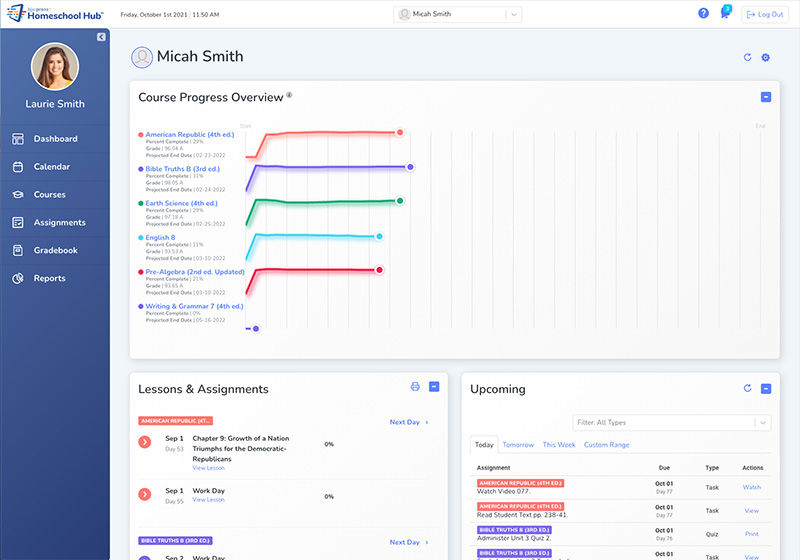 Homeschool Hub dashboard screenshot