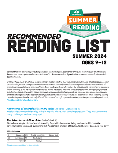 Downloads | JourneyForth Summer Reading | BJU Press Homeschool