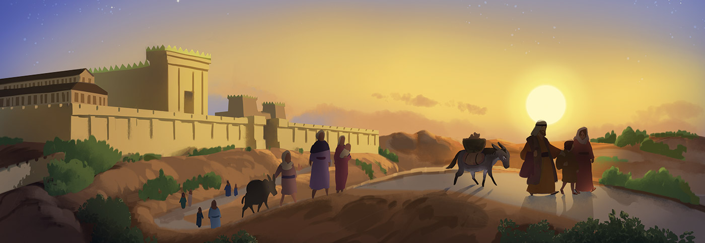 young Jesus leaving Jerusalem with his family