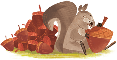 a squirrel eating acorns