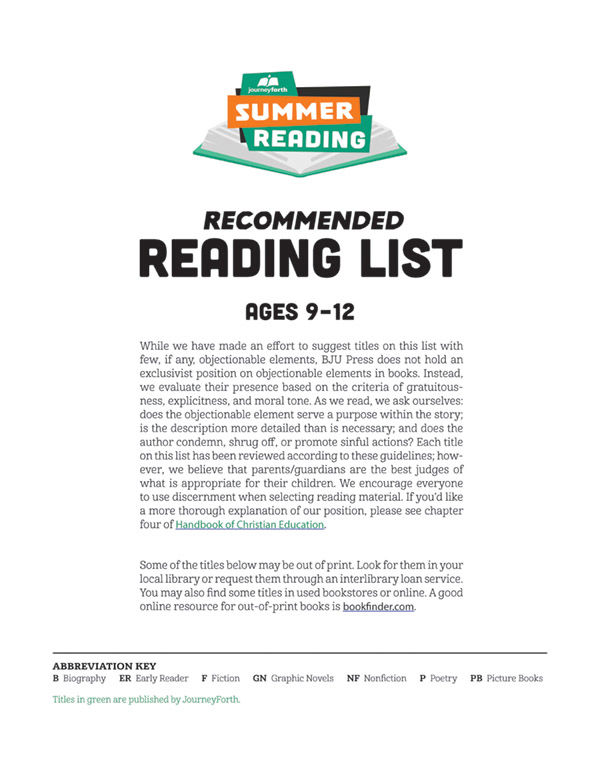 Recommended Reading List Ages 9-12