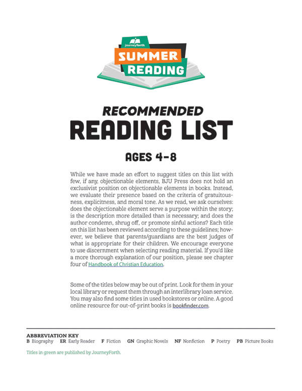 Recommended Reading List Ages 4-8