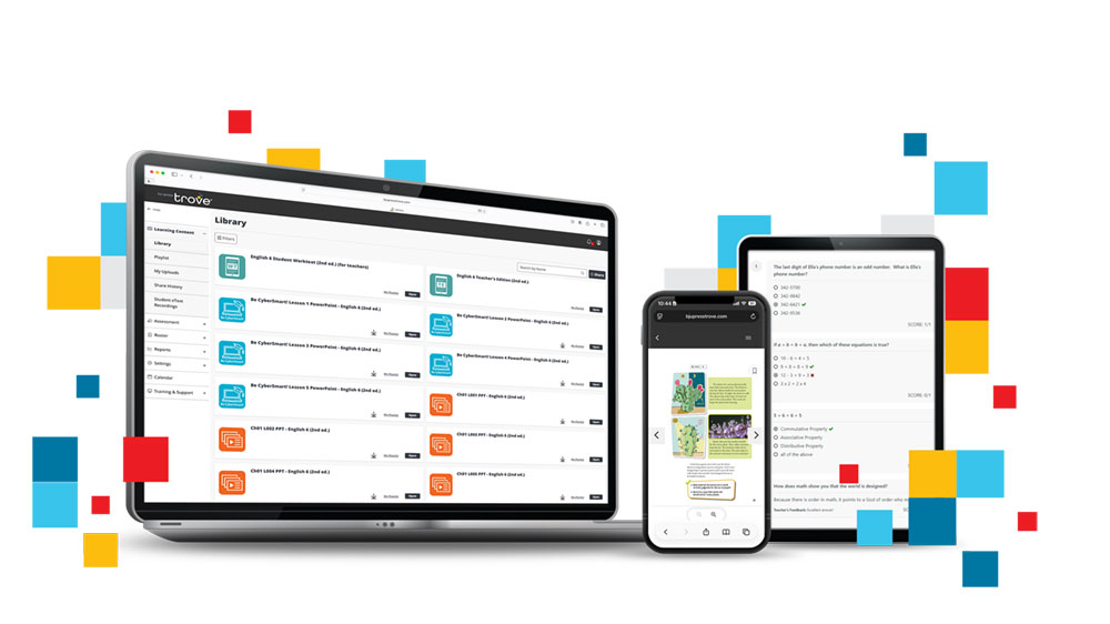 laptop, tablet, and phone screens showing Trove