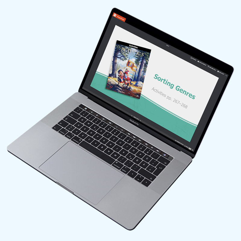 a laptop displaying a Reading PowerPoint slide on Trove