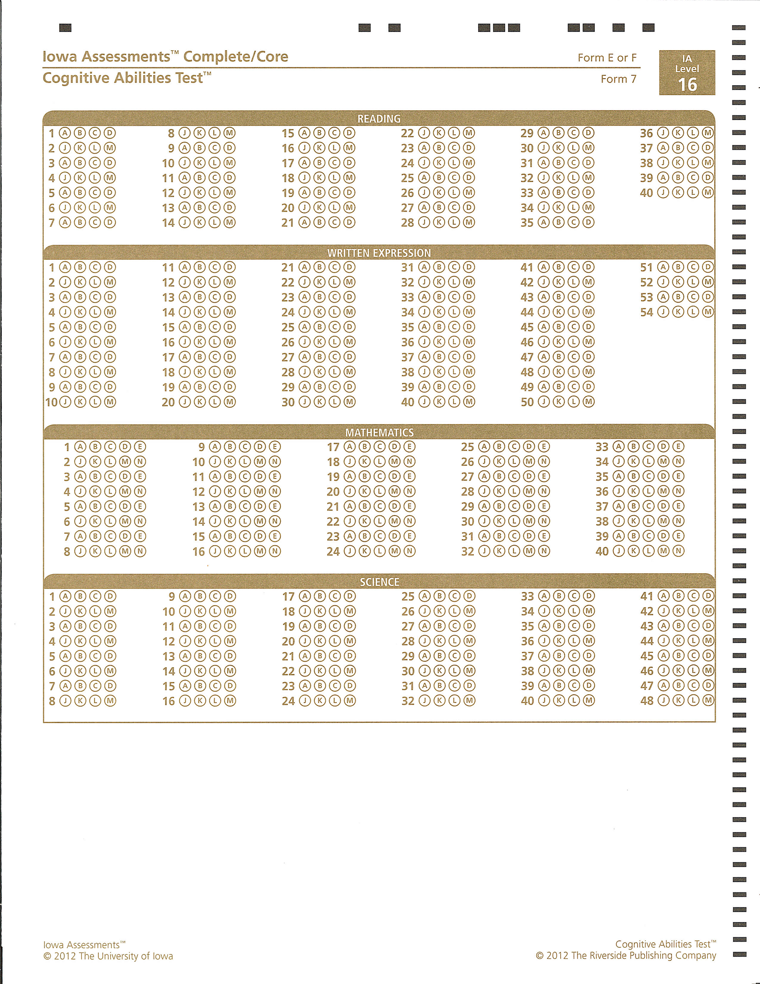 Iowa Form E/F Level 16 w/CogAT Answer Doc: School Purchase | BJU Press iowa-form-e-f-level-16-w-cogat-answer-doc-school-purchase-bju-press